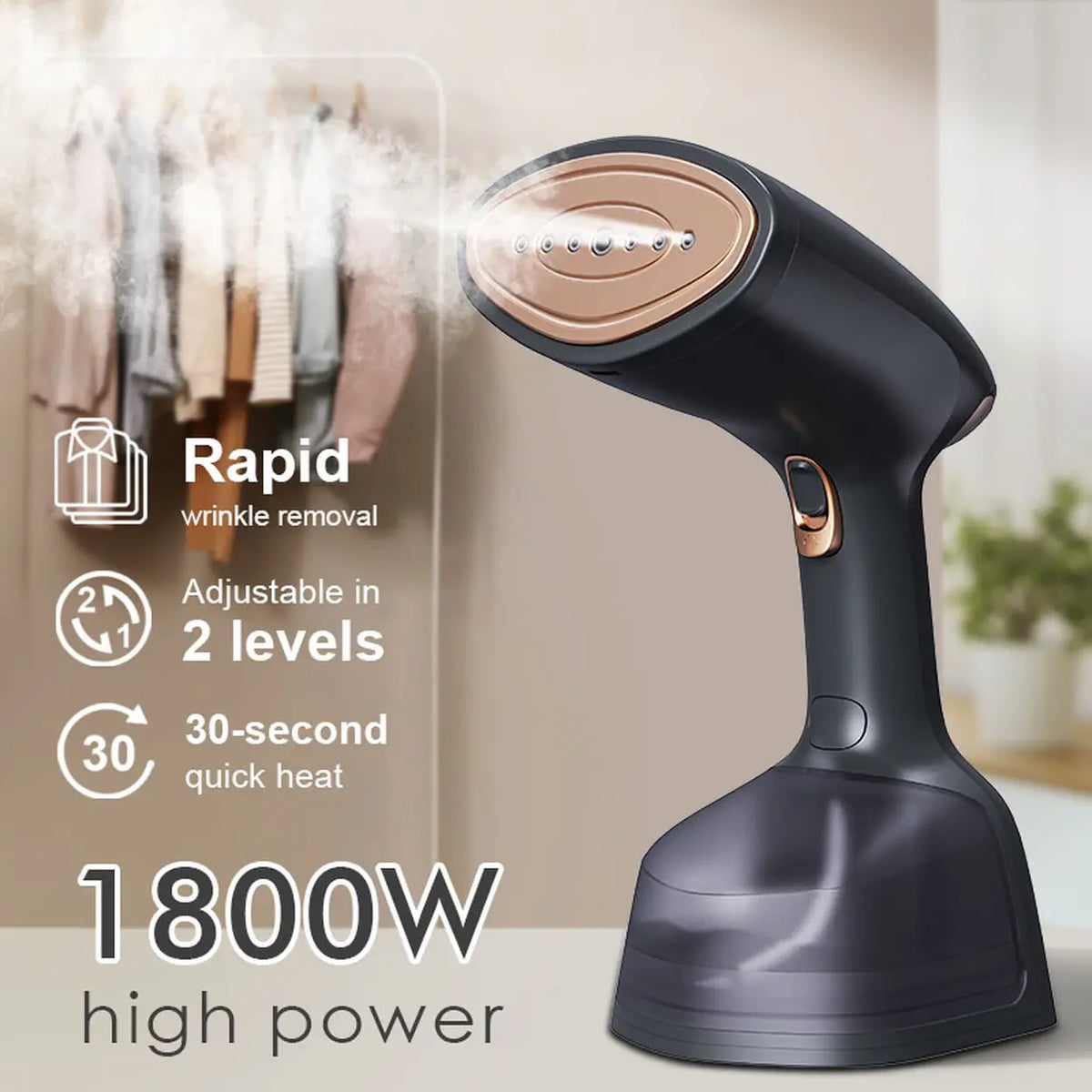 Aucma Handheld Kledingstomer 1800W - 260ml Watertank - Zwart