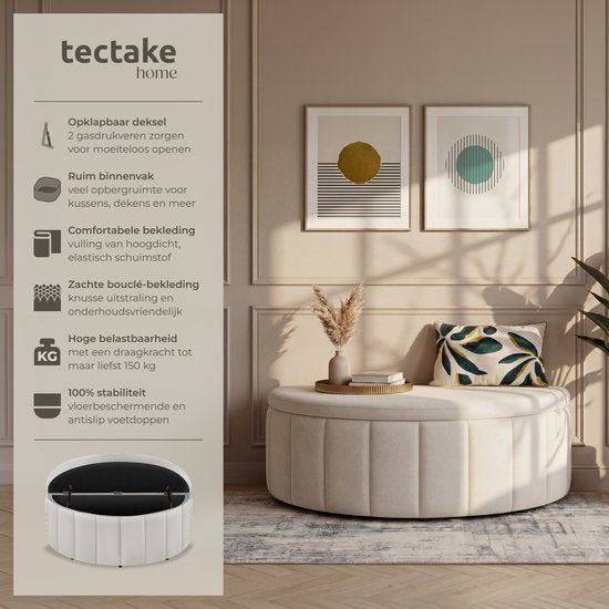 tectake® Gestoffeerde Bank Moon - Hocker met Opbergruimte - Groot Opbergvak - Halve Maan Vorm - Zitbankje - 108 x 48 x 38,5 cm - Draagkracht 150 kg - Fluweel Taupe