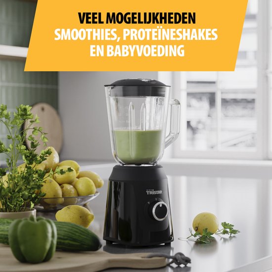 Tristar Blender 350W - BL-4482 - 1L - Smoothiemaker en ijscrusher - Zwart