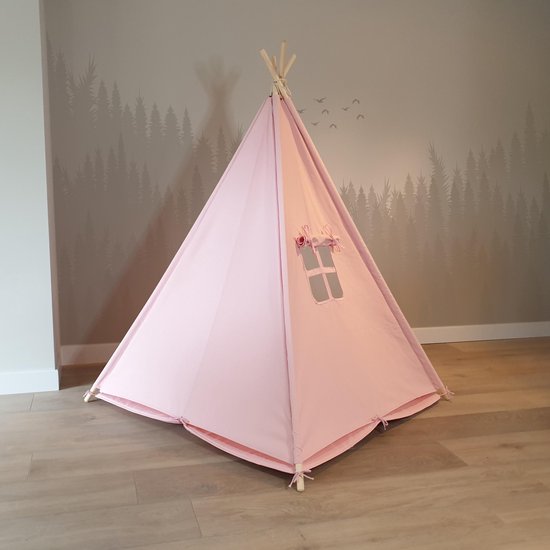 Sunny Alba Tipi Tent Pastel Roze - Wigwam Speeltent met ramen - 120x120x160cm - met Kussen kleed