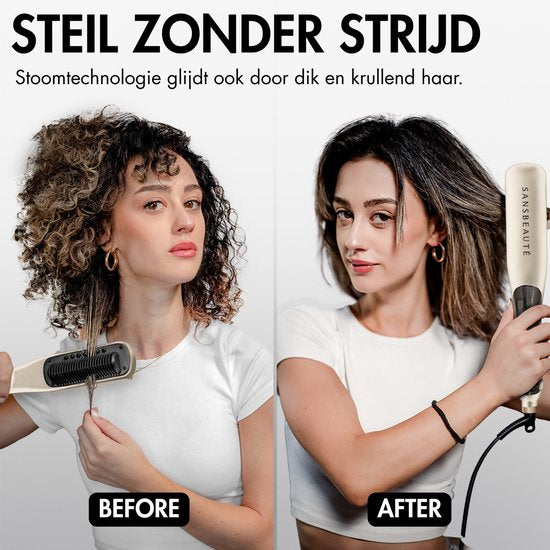 Sansbeauté® Stoomstijltang PRO - Stoom Stijltang - Professionele Stijltang 5.0 – Stoomstijltangs - Cremé