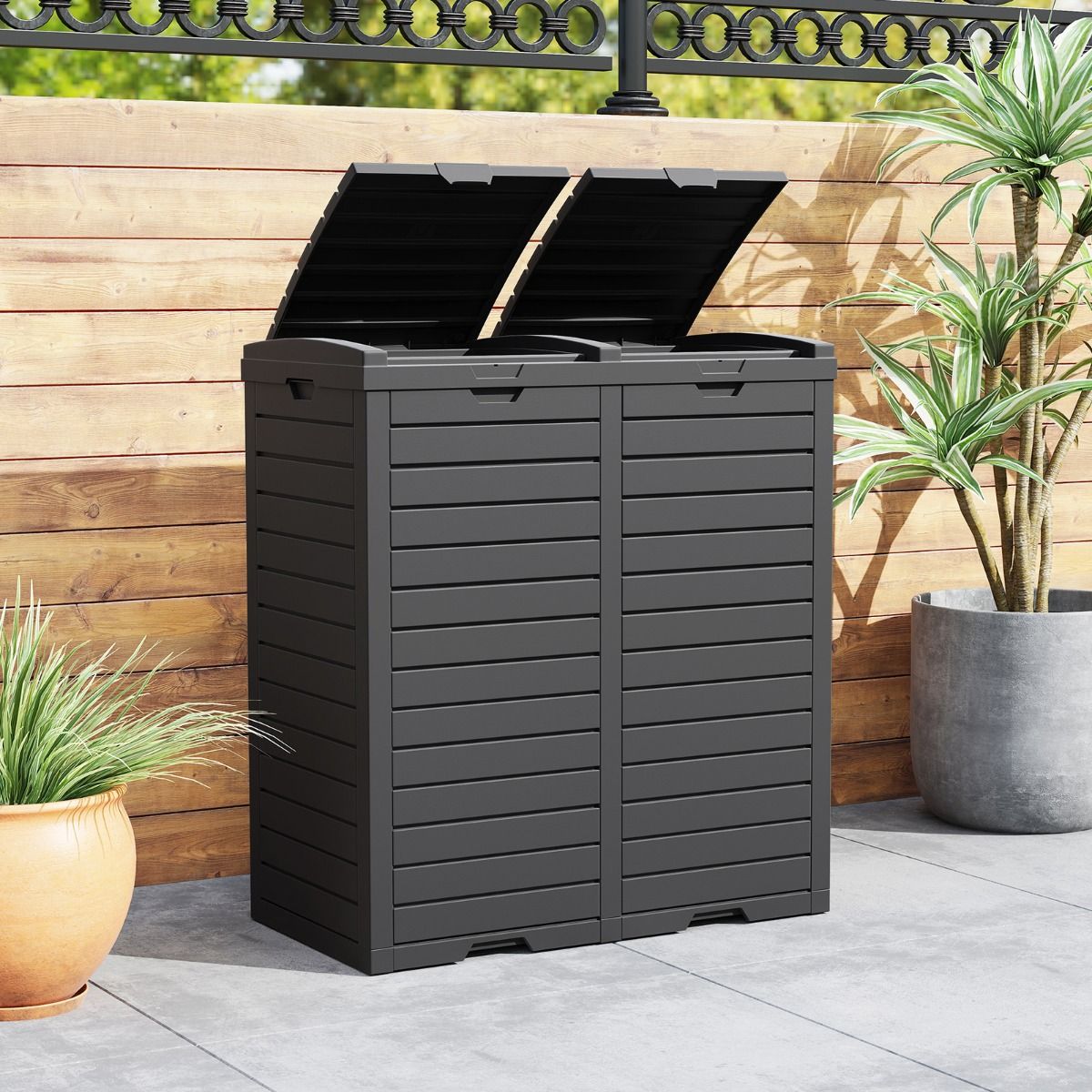 Coast Afvalcontainer - dubbele deksel - uittrekbare opvangschaal - zwart - 77 x 40 x 86 cm