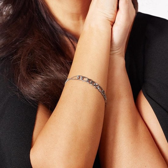 Laura Ferini Dames Armband Prego Zilver - Zilverkleurige Schakelarmband - 18K Witgoud Verguld - Sieraad - Accessoires - Sieraden - Dames Armbandje