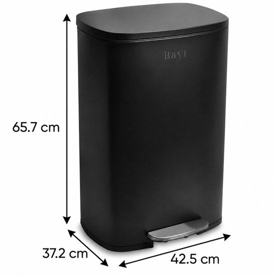 Bayt Pedaalemmer - Prullenbak - Vuilnisbak 50 Liter - Prullenbak Afvalscheiding - Afvalbak- RVS - Zwart