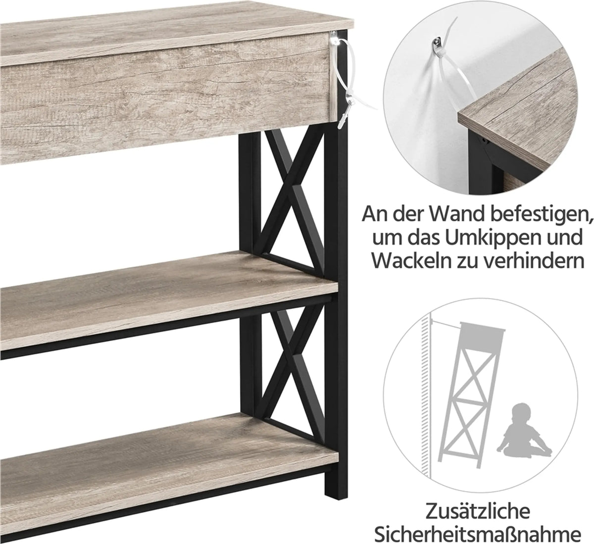 Yaheetech Wandtafel 80x29,5 cm met Schuiflade en 2 Legplanken – Grijs – MDF en Metaal