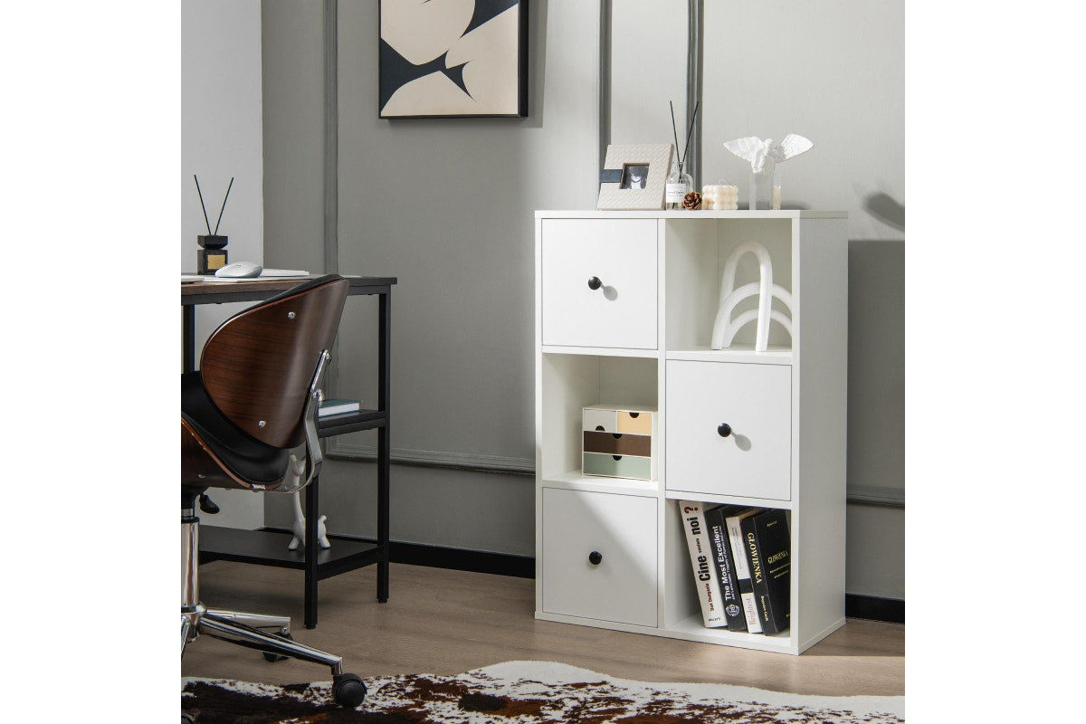 Coast Boekenkast Wit – 60 x 30 x 89 cm – 3 Open Vakken en 3 Lades
