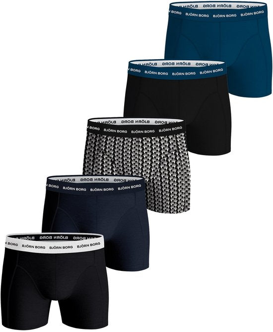 Björn Borg Katoenen Stretch Boxershort Heren - Zwart/Print/Blauw - 5 stuks - Heren onderbroeken - Boxer - Maat M