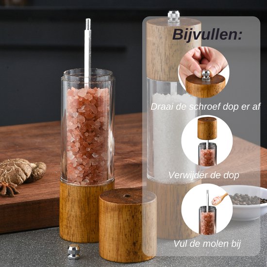 VAIVE Peper en Zoutmolen Set Handmatig – Pepermolen – Hout – Groot