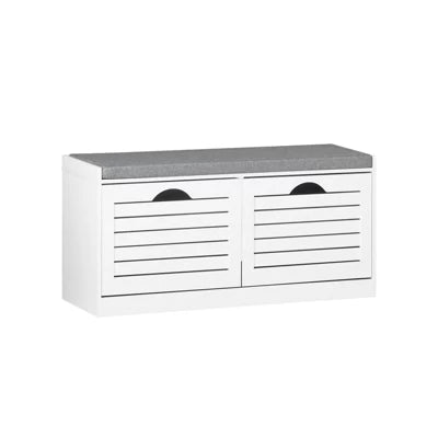 SoBuy Schoenenkast met Zitkussen - 2 Kleppen - 94 x 30 x 47 cm - Wit