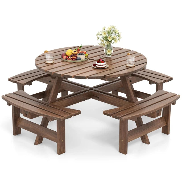 Coast Picknicktafelset - 166,5x166,5x76 cm - 8-Persoons - Hout - Parasolgat - Bruin