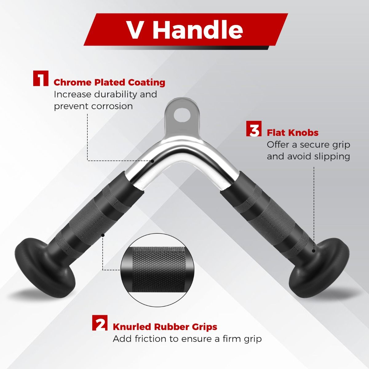 Coast Kabelmachine Accessoireset - V-handvat - Dubbel D-handvat - Triceps touw - Zwart en zilver