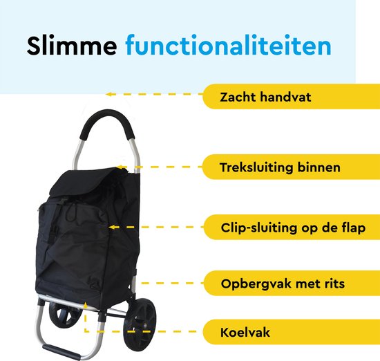 BRASQ Boodschappentrolley - 45 Liter - Boodschappenwagen met Koelvak - Inklapbaar - Weerbestendig - tot 35KG - Aluminium Frame