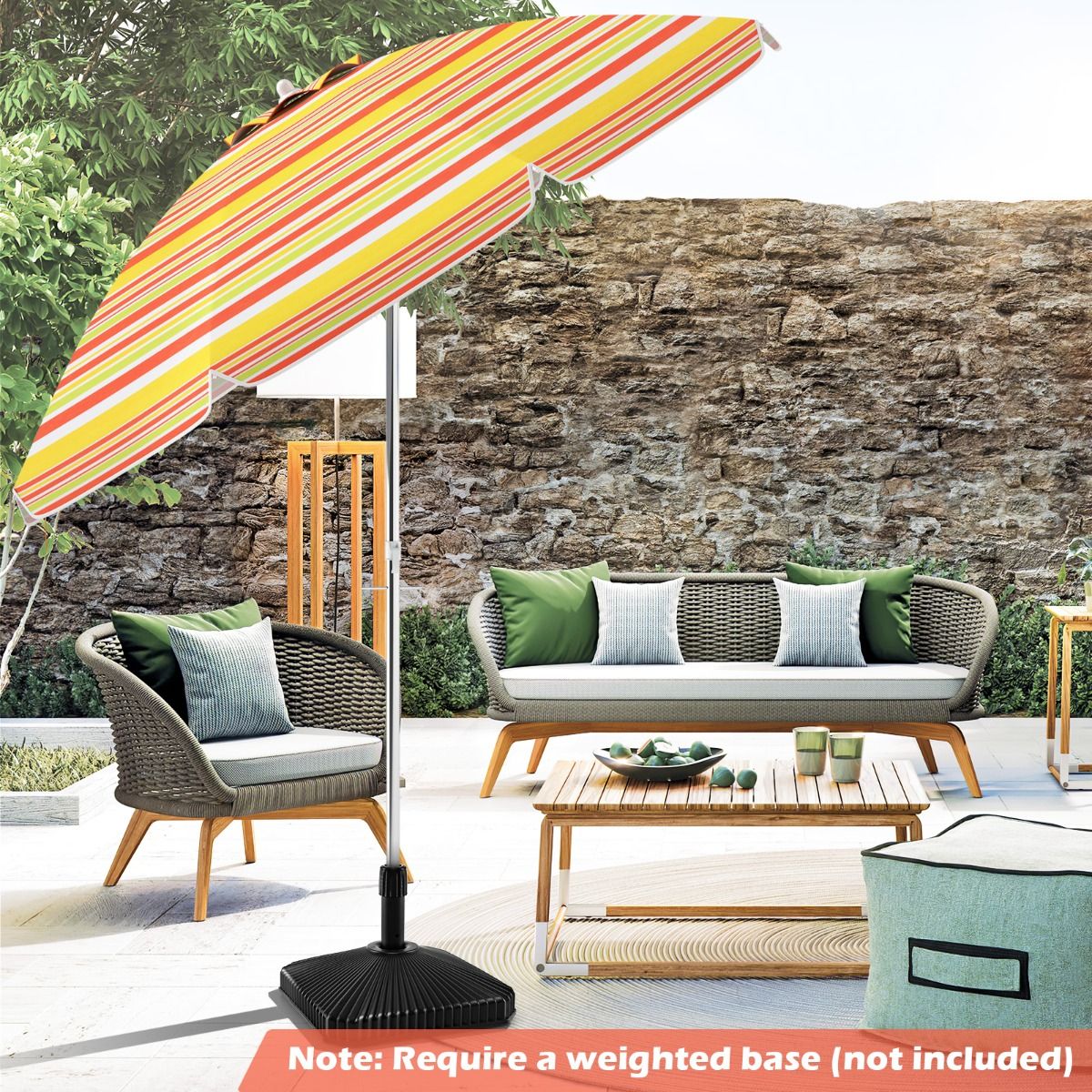 Coast Strandparasol Ø198 x 206 cm – Rood/Geel – Draagbaar zonnescherm met zandanker & draagtas