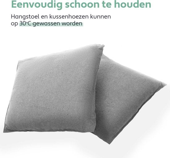 Vita5 XXL Hangstoel – Incl. 2 Kussens en Boekenvak – max. 225 kg – Grijs