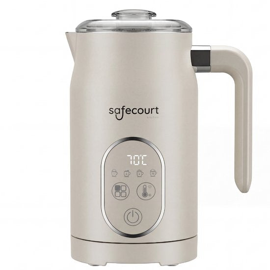 Safecourt kitchen Elektrische Melkopschuimer – 100% PFAS-vrij – Display & Temperatuurregeling – 4-in-1 – 350ml – Beige