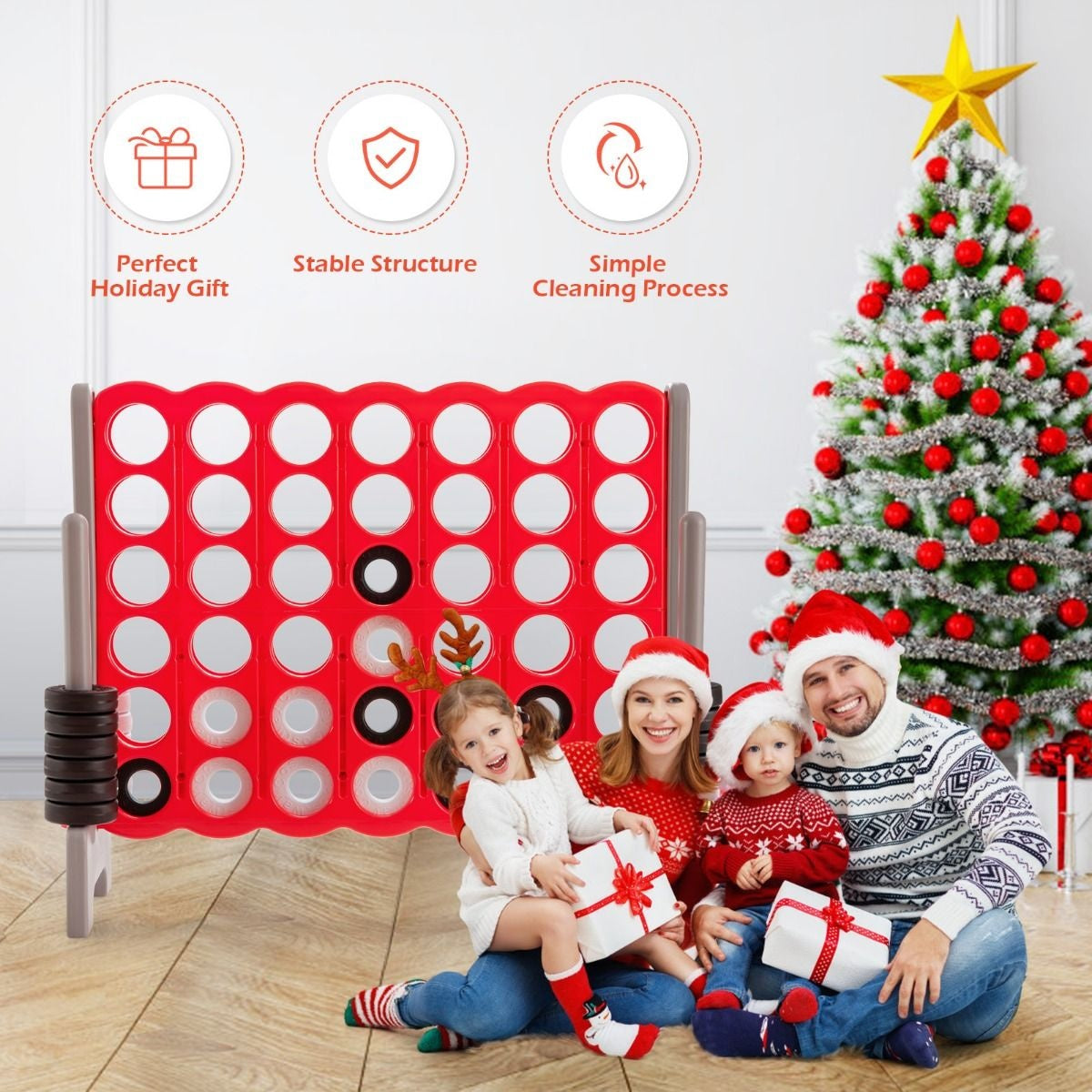 Coast Vier Op Een Rij Spel - Extra Groot - 120 x 42 x 104cm - Rood/Grijs