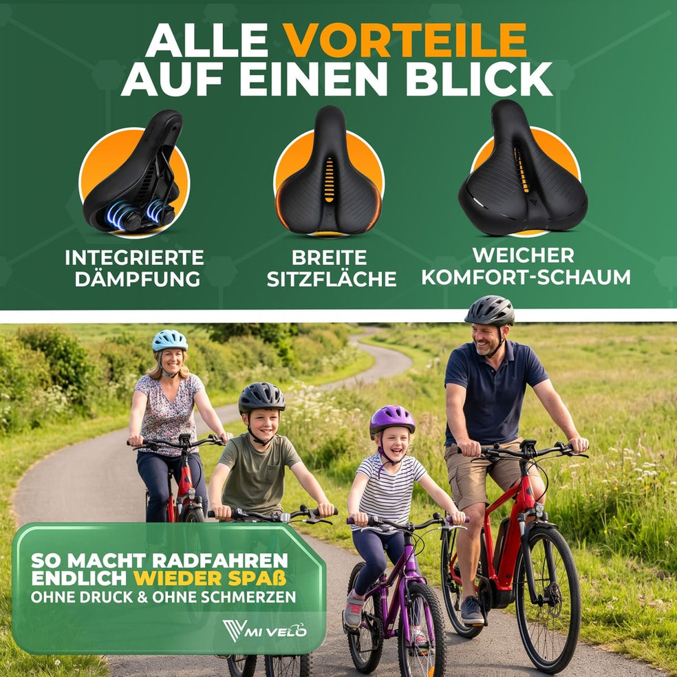 como Fietszadel met Vering - Extra Breed Comfort - Unisex - Voor E-bike & Stadsfiets