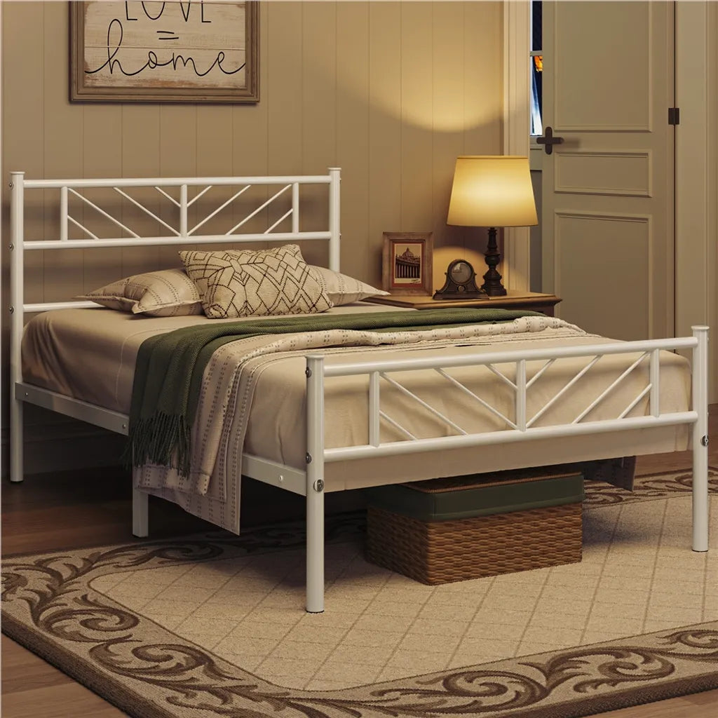 Yaheetech Metalen Bedframe 90x190 cm met Hoofdeinde, Wit