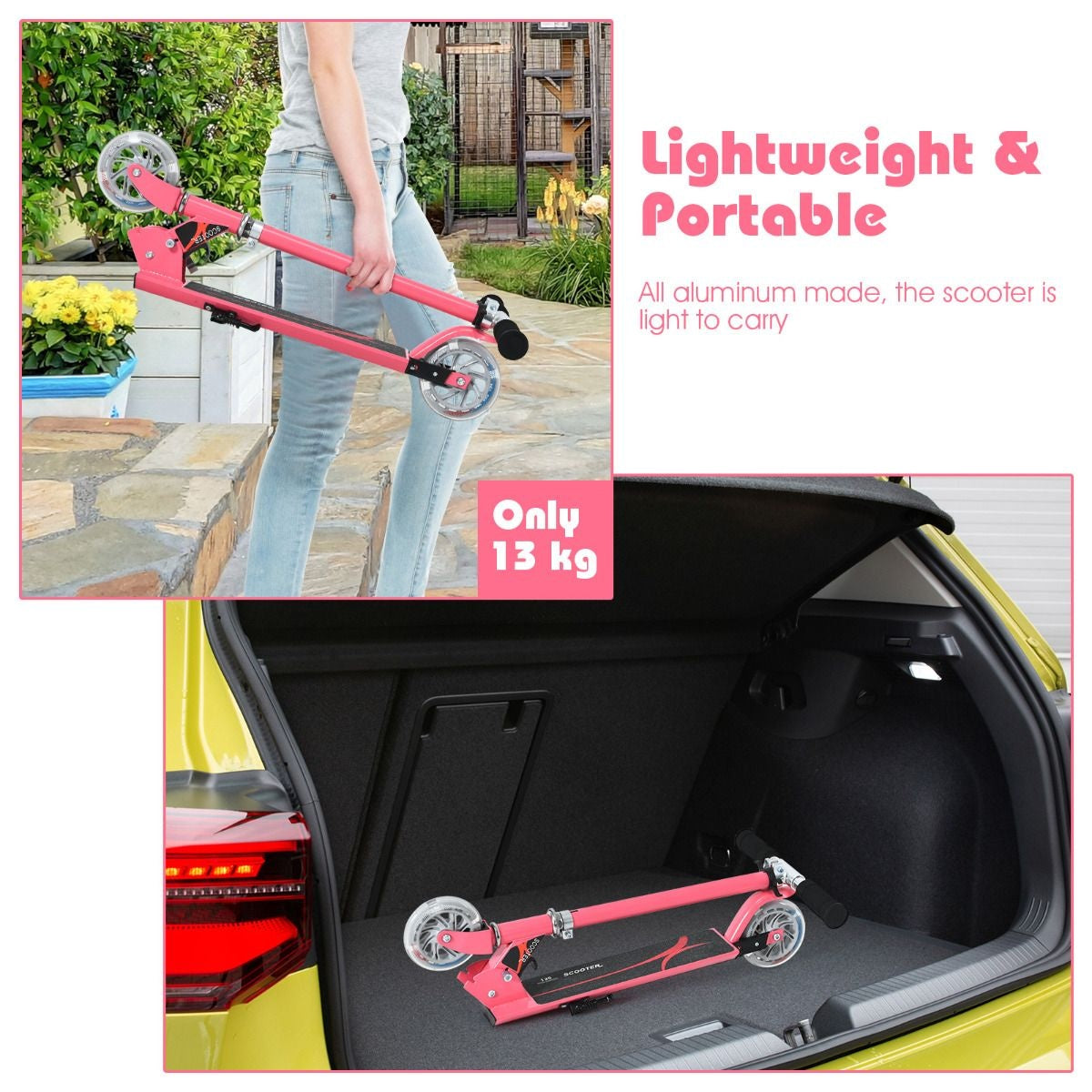 Coast Opvouwbare Kinderstep - LED Verlichte Wielen - Hoogte Verstelbaar 63-86,5cm - Roze
