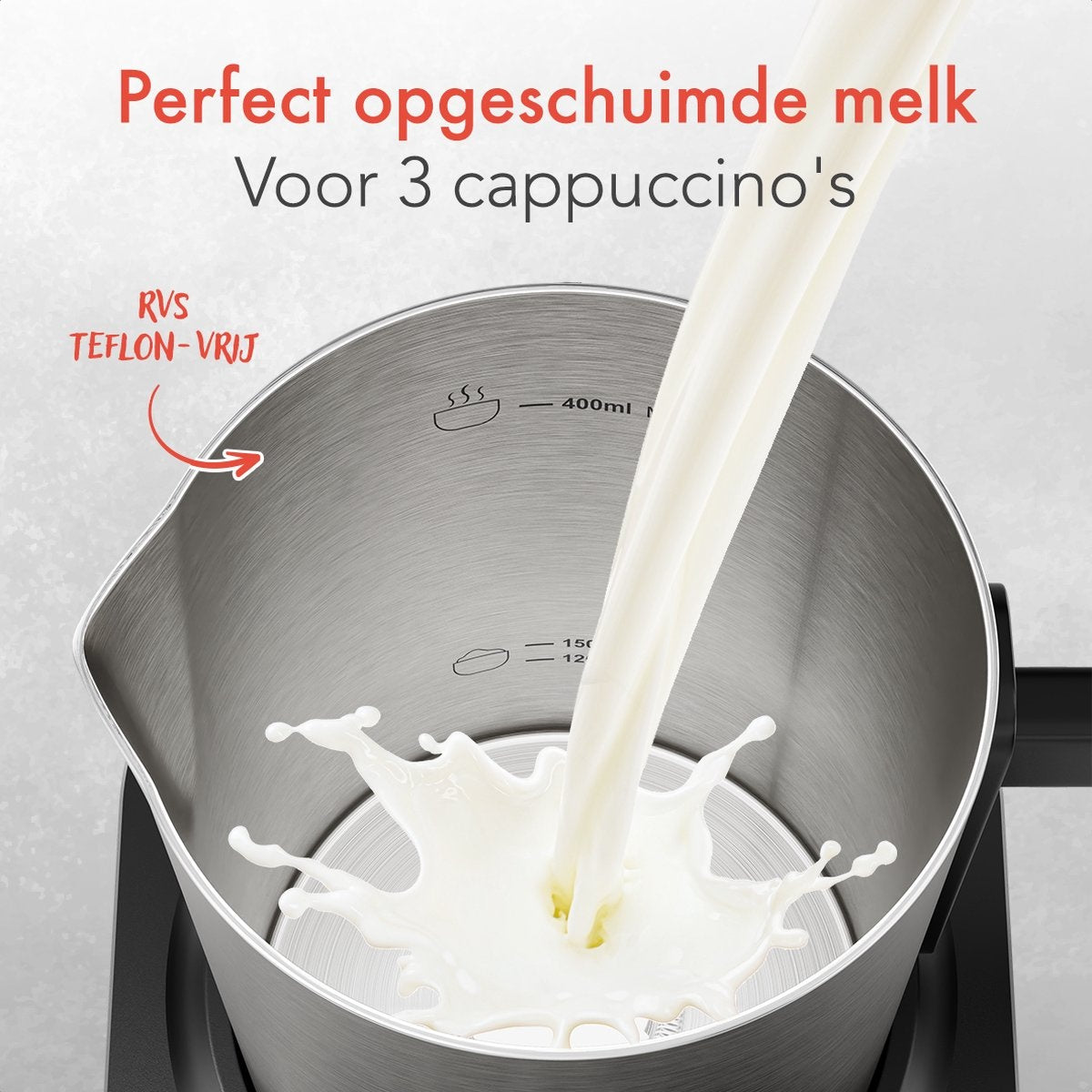KitchenBrothers - Elektrische melkopschuimer - Vaatwasmachinebestendig - 4-in-1 - 400 ML - Roestvrij staal/zwart