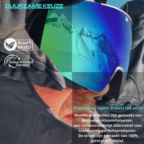 MowMow GRAVITY Skibril + Extra Lens – Magnetisch – Bio-Frame - R-Strap - UV400 - Unisex