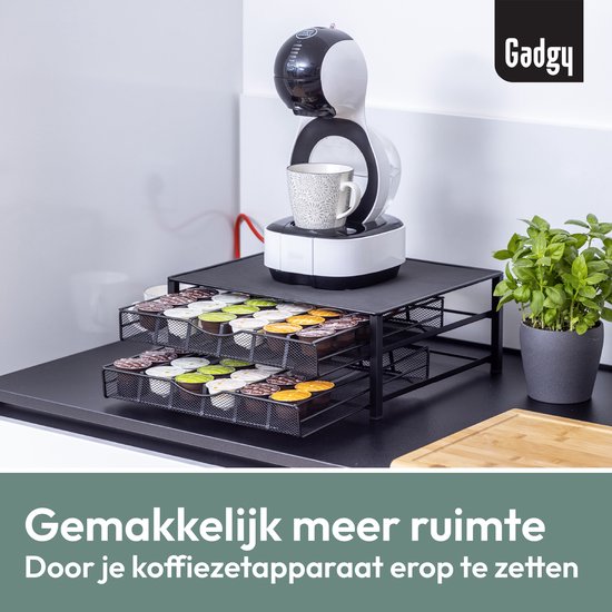 Gadgy Dolce Gusto Capsulehouders 2 Lades - Capsulehouder met lade - Koffie Cuphouder 72 capsules - Padhouder - RVS - Zwart - Antislip & Trilling Dempend