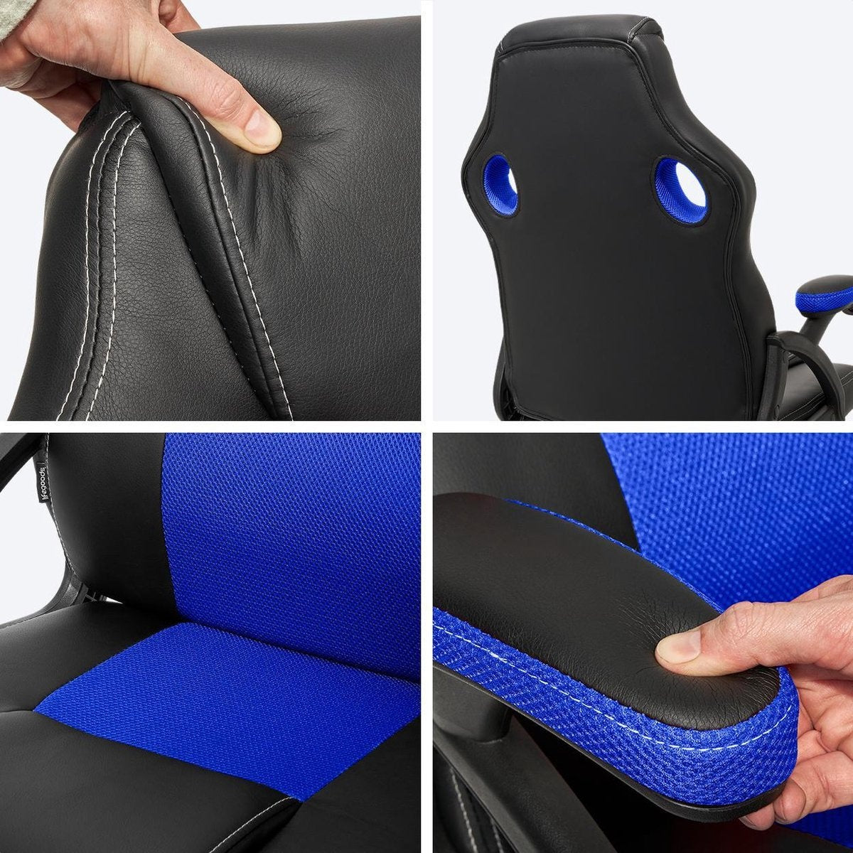 LifeGoods Gamestoel - Verstelbaar - Gaming stoel - Kunstleer - Blauw/Zwart