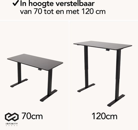 Infinity Goods Zit Sta Bureau - Elektrisch Verstelbaar In Hoogte - 140 x 60 CM - Zwart