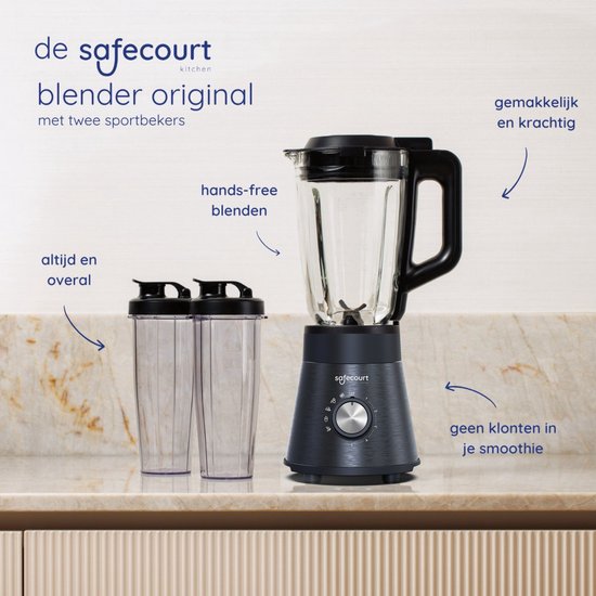 Safecourt Kitchen Power blender - 5 automatische programma's - Smoothie maker - 1000 Watt - Zwart