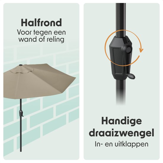 LifeGoods Balkon Parasol - Tuin - 270x135 cm - Halfronde Parasol - Waterdicht - UPF50+ - Taupe