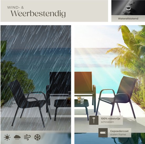 tectake® Tuinset Nora - Moderne Zitgroep voor 4 Personen - Loungeset met Tuinbank en 2 Tuinstoelen van Ademend, Waterafstotend Textileen-Weefsel - Balkonset Met Bijzettafel - Zwart