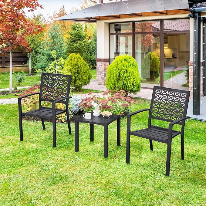 Yaheetech Tuinstoelen - Set van 2 - Stapelbaar - Staal - Zwart