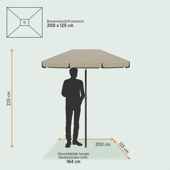 LifeGoods Parasol - Tuin - Balkonparasol - 200x125cm - 30° Kantelbaar - Waterdicht - UPF50+ - Taupe