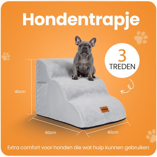 Pawesome - Hondentrapje voor honden - Hondentrap - Honden opstapje - 3 treden - 40 x 60 x 40 - extra stevig en comfortabel - 30D materiaal