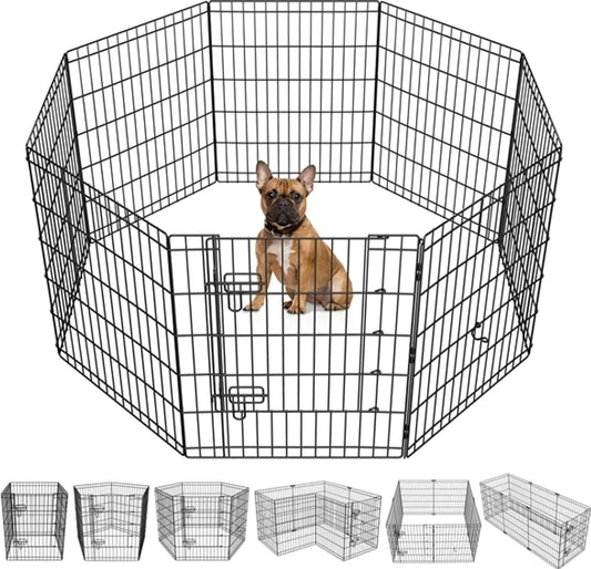 Yaheetech Puppyren 8 Panelen 61 x 76 cm - Zwart - Opvouwbare Hondenren met Deur en 2 Sluitingen