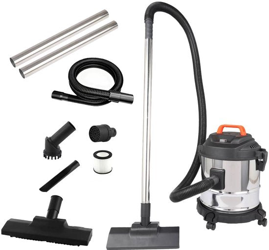 Fuegobird - Electric wet and dry vacuum cleaner - krachtig 2000W - Grote capaciteit 18 L - 4m cord - Blower connection - 7 accessoires - 1.6 m plastic hose - HEPA filterl - Bouwstofzuiger - RVS zuiger