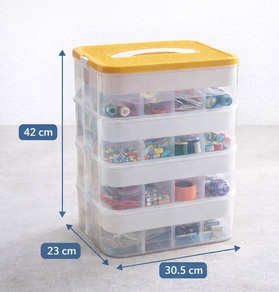 Ceruzo Speelgoed Opbergbox – 4 lagen – Transparant – Stapelbaar – Organizer- Inzetbakken