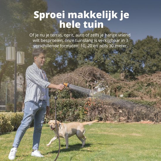 FlinQ Tuinslanghaspel 10 meter - Slanghaspel Automatisch - 180° draaibare Muurhaspel - Wandslangenbox met Tuinslang, Haspel en Sproeikop - 9 Sproeistanden