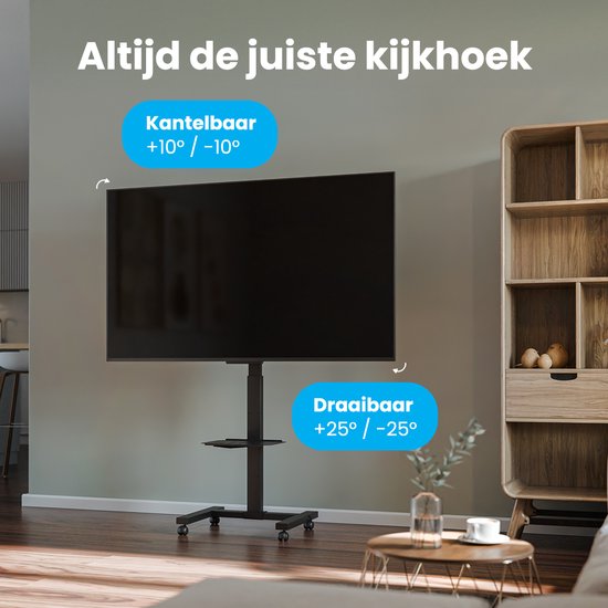 Auronic TV Standaard Verrijdbaar voor 32 tot 75" TV's - TV Voet op Wielen - Universeel - In Hoogte Verstelbaar - Draaibaar - Kantelbaar - Voor 55", 65" en Meer - Zwart