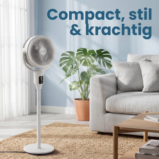Auronic Statiefventilator - Staande Tafel en Vloerventilator - 9 Standen en Timer - Luchtkoeler - Stil - Met Afstandsbediening en Display - Fan - Wit