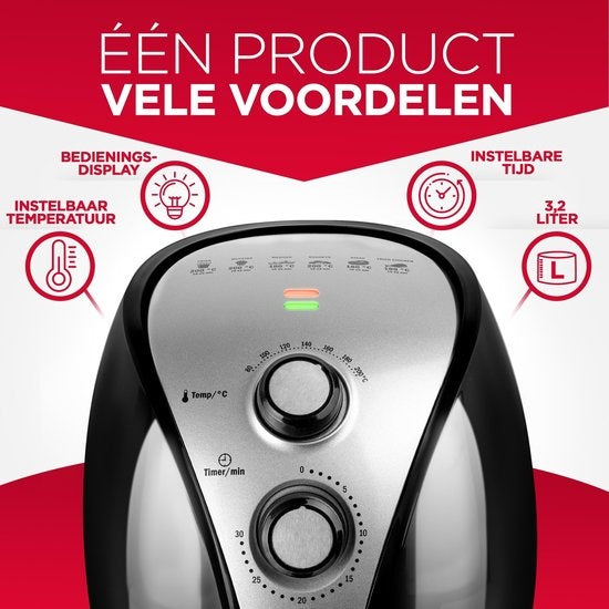 Alpina Airfryer XL - 3.2L - 80 tot 200°C - 1500W - Zwart