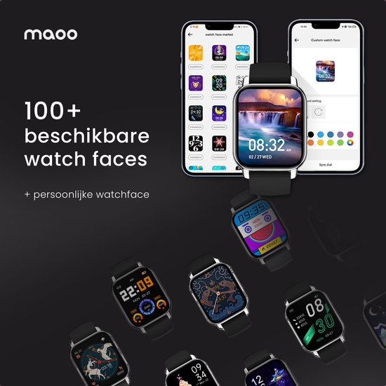 Maoo Amplify 2 Smartwatch – Bluetooth Belfunctie – WhatsApp Notificaties – Hartslag & Slaaptracker – Zwart – Android & iOS