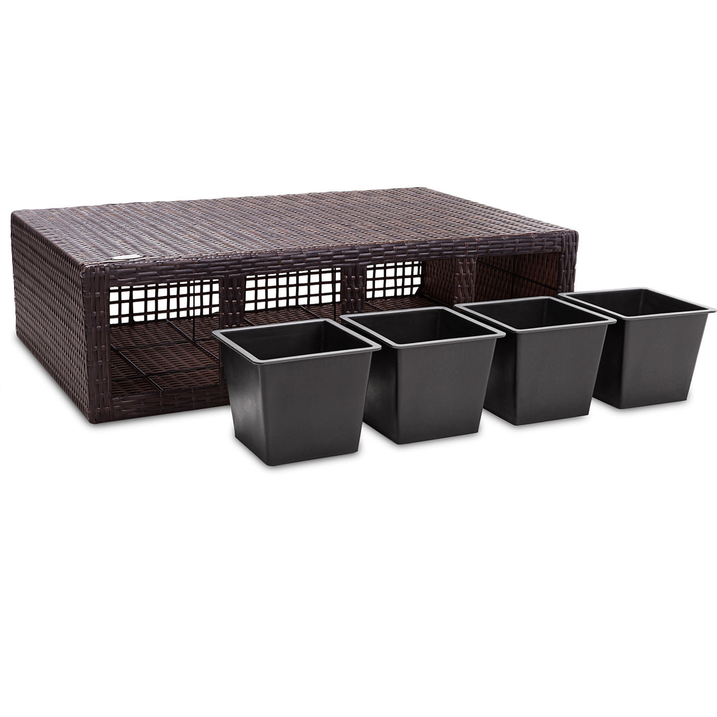 Casaria Plantenbak polyrotan bruin 95 x 27 x 60cm geschikt voor 4 planten