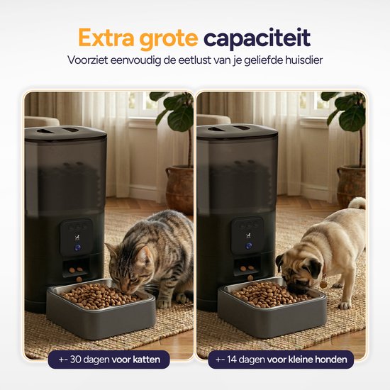 Viervoeter Feed Pro - Automatische Voerbak 6L - HD camera & Audio - Kat en Hond - Voerautomaat met App - Zwart