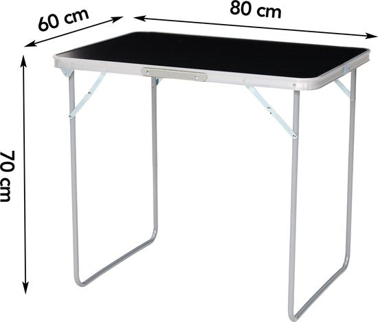 Infinity Goods Campingtafel - Inklapbaar - Tuintafel - 80x60x70 cm - Buiten/Binnen - Draaghandvat - Compact - Aluminium - Zwart