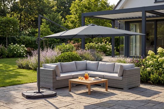 Feel Furniture - Luxe Parasol - Roma 4 x 4 Meter Octagon - Donkergrijs