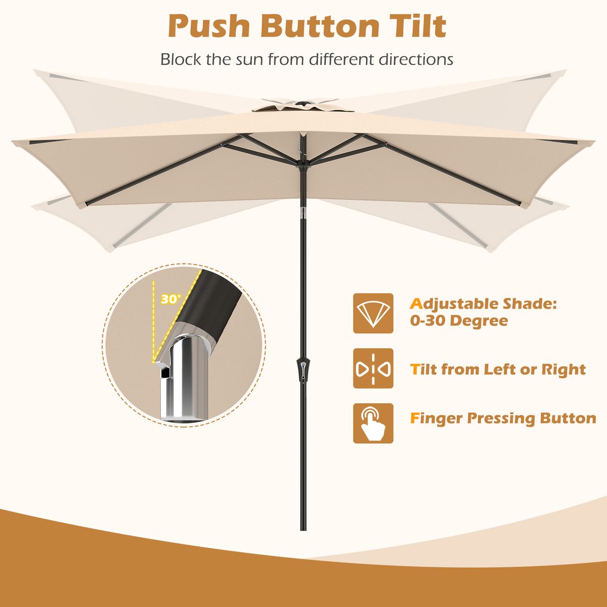 Coast parasol - verstelbare hoek - rechthoekig 3 x 2 m - beige