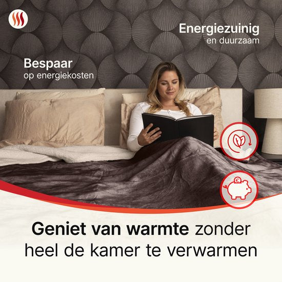 Seranova Elektrische Deken XXL - Extra Warmtedraden - Premium Model - 180x160 cm - 2 persoons Warmtedeken - Dubbelzijdig Fleece Sherpa - Kastanjebruin