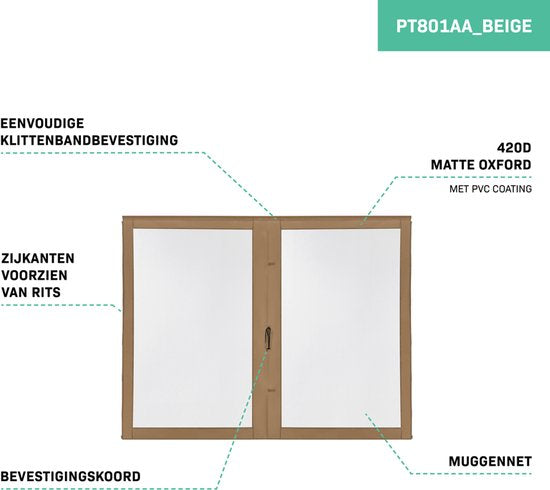 VONROC Zijwanden met Muggennet - Voor Premium Partytent PT501XX - 50+ UV Bescherming - Beige