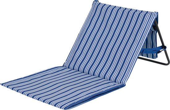 Campart Strandstoel en Strandligbed BE-0421 - Stretcher en Stoel Inklapbaar - Strandmat met verstelbare rugleuning - Met afneembaar hoofdkussen - Blauw Wit